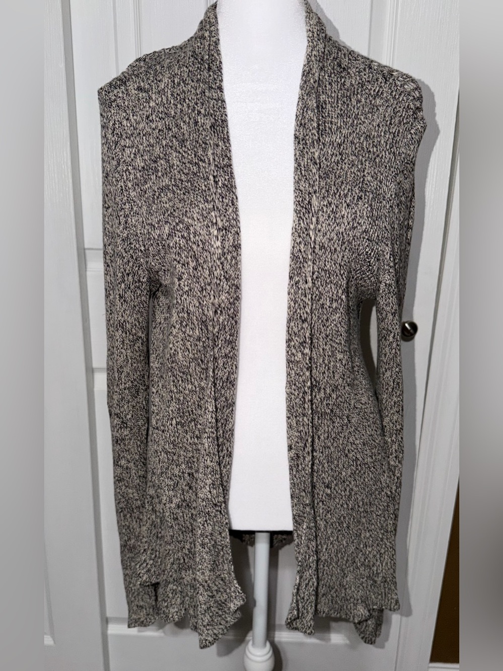 Eileen Fisher Organic Linen Wool Open-Front Rib Cardigan LG Marled